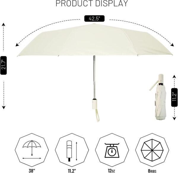 SY COMPACT Umbrella Automatic Travel Waterproof Light Folding Umbrellas Easy Carry for Women and Men (Creamy White) - Image 5
