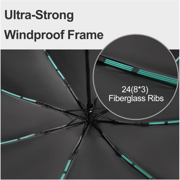 GUARAY Reflective Umbrella, Strong Windproof Travel Umbrella wih 24 Ribs (8 * 3), Portable Folding Compact Sun & Rain Umbrellas, Car Backpack Automatic Umbrellas for Rain, wind and UV Protection - Image 3