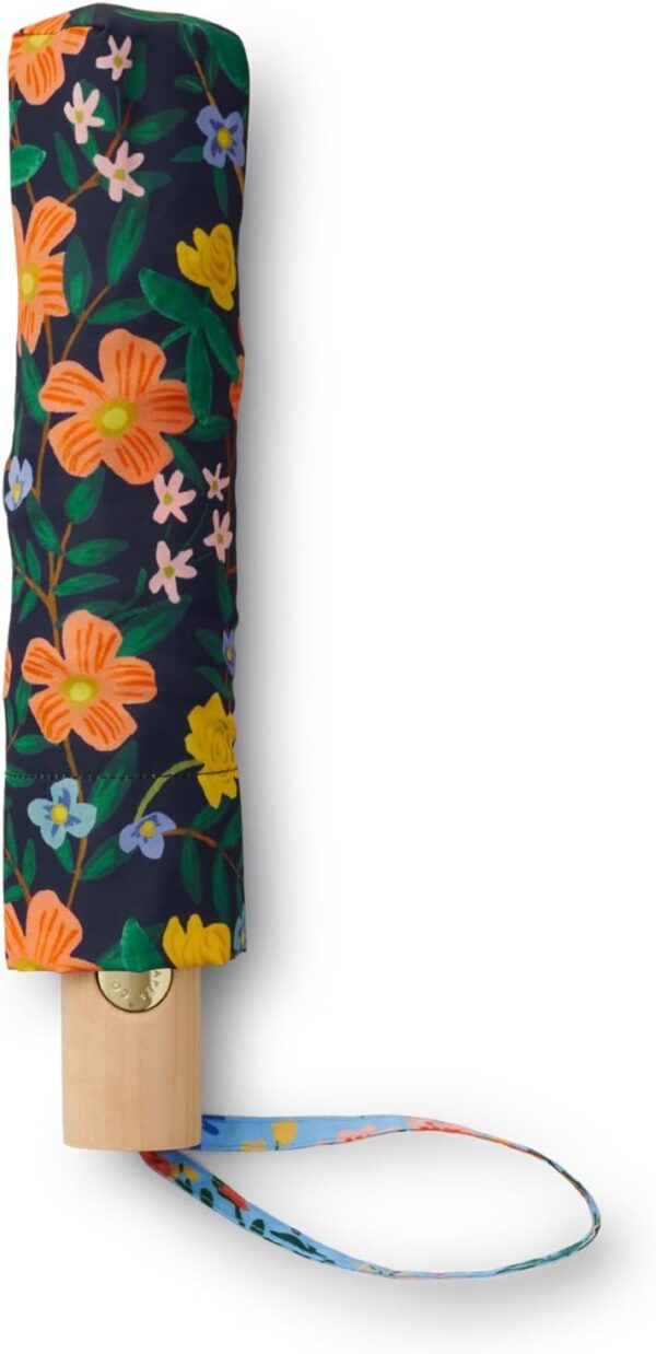 RIFLE PAPER CO. Umbrella, Matching Storage Sleeve, Portable, Auto Open and Close, Wooden Handle, Printed in Full Color - Image 2