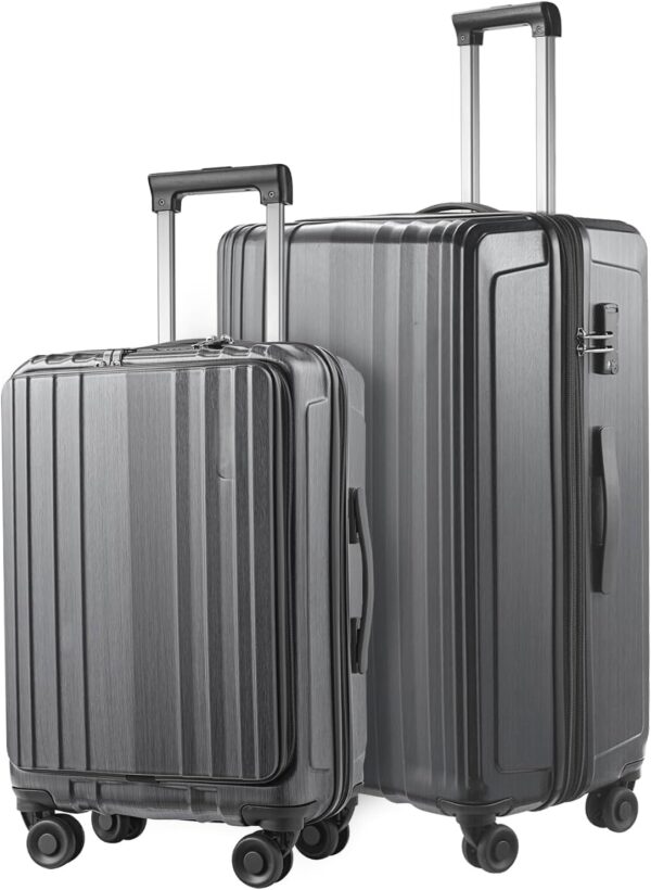 2 Piece Luggage Set 20/28 Inch, 20” Carry On with Front Pocket, 28” with Expandable Zipper, ABS+PC Hardshell Lightweight Suitcase, Silver Gray