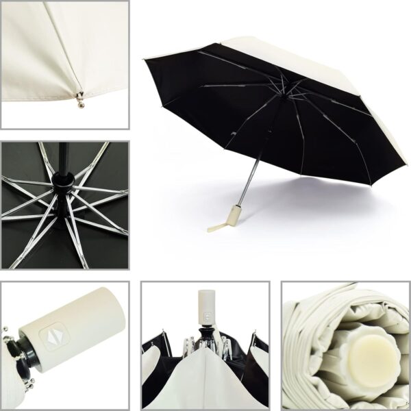 SY COMPACT Umbrella Automatic Travel Waterproof Light Folding Umbrellas Easy Carry for Women and Men (Creamy White) - Image 4