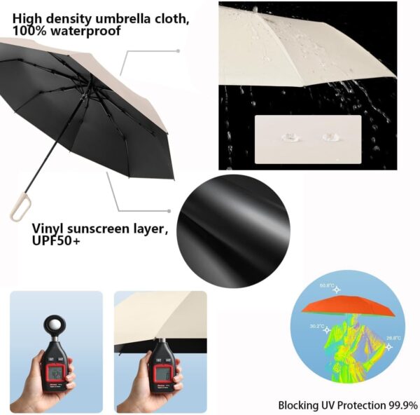 erised's bifrost Compact Folding Umbrella Carabiner Handle Coating Layer Fabric Blocking UV Protection 99.9%/Car/Small Travel Backpack/Lightweight Portable/Rain Sun Anti UPF 50/Men Women Kids - Image 4