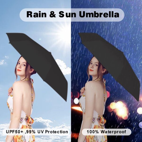 ESUFEIR Travel Sun Rain Umbrella With Case - Compact UV Protection for Walking, Lightweight & Portable Windproof Parasol for Women and Men - Image 3