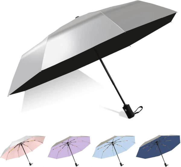 UPF 50+ UV Umbrella for Sun Protection Windproof Sun Umbrella with Titanium Coating Compact Lightweight Folding Umbrella for Travel Automatic Open Close