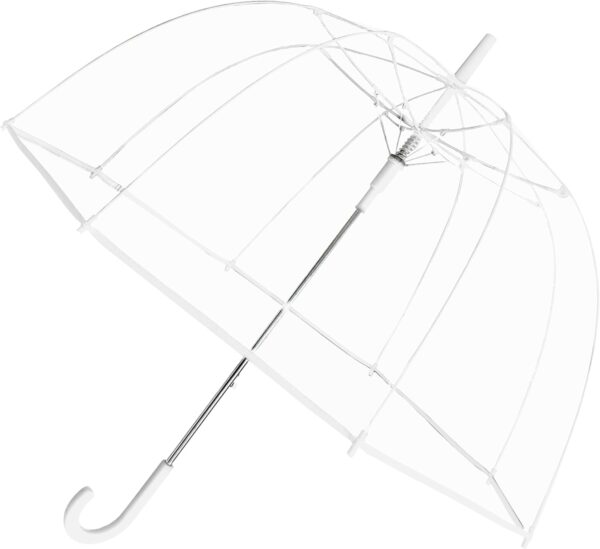 Weather Station Automatic Rain Umbrella, Compact Clear Dome, Windproof, Waterproof, Lightweight, and Packable for Travel, Full 52 Inch Arc, White