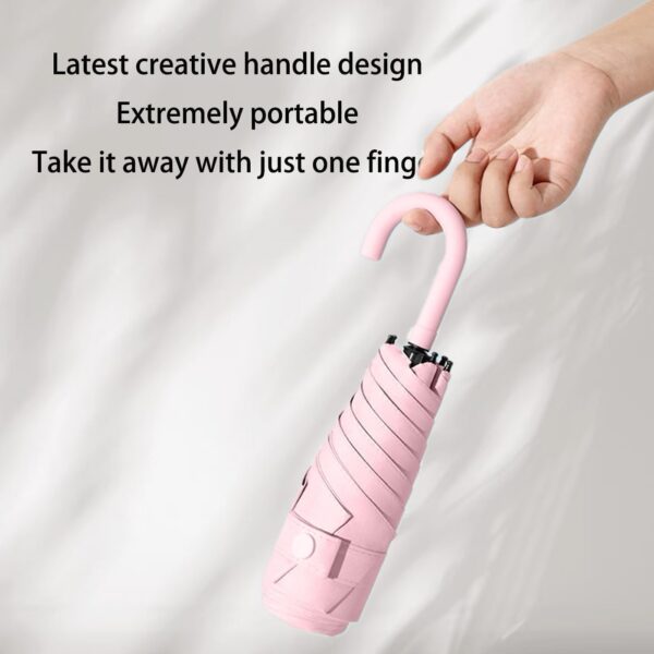 Mini Travel Folding Hook-shaped Handle Umbrella Small Portable UV 99.9% Protection/Rain Sun/Lightweight Small Pocket/Totes Backpack For Women Kids - Image 3