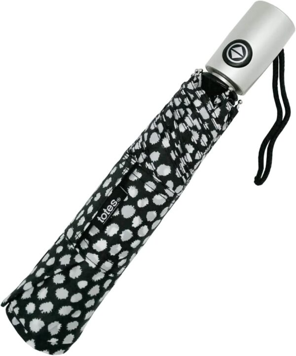 Totes NeverWet technology, Auto Open Auto Close Umbrella, Black With White Dots 43" arc Umbrella,, Medium