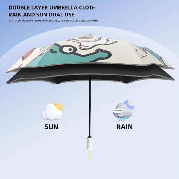 Rounded Corner Folding Umbrella Anti-UV Compact Durable Umbrella Auto Open/Close Lightweight Backpack Cute Cartoon Umbrella for Girls & Boys - Image 4