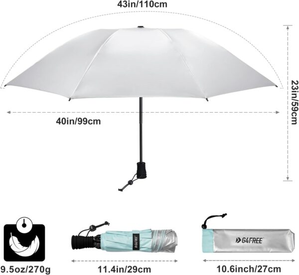 G4Free Liteflex Hiking Umbrella Mini Compact Ultralight Collapsible Reflective Silver Trekking Backpacking Umbrella - Image 2