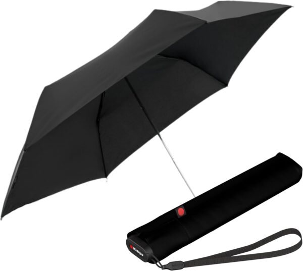 Knirps Ultra Light Slim Manual Open Rain Umbrella - Compact Travel Umbrella for Adults - Windproof, 90cm Diameter, Retractable with Carrying Case