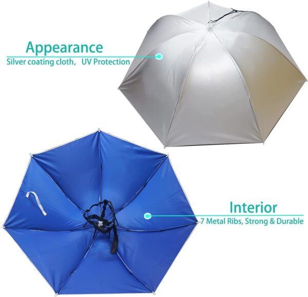 Umbrella Hat, 37 inch Fishing Umbrella Hat Hands Free Foldable UV Protection Umbrella Cap Adjustable Headwear for Fishing Golf Camping Beach Gardening Sunshade Outdoor - Image 2