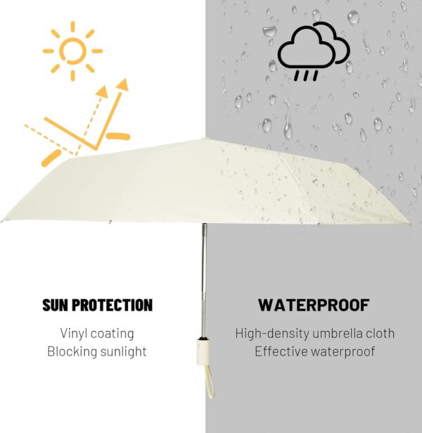 SY COMPACT Umbrella Automatic Travel Waterproof Light Folding Umbrellas Easy Carry for Women and Men (Creamy White) - Image 6