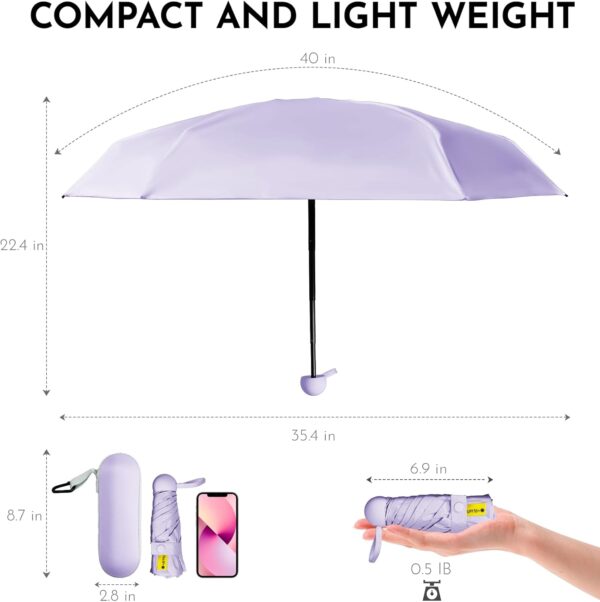 Travel Mini Umbrella Compact Small & Lightweight, UV Rain Protection, Pocket-Sized Folding Umbrellas with Quickdraw & Case for Men Women & Kids Backpack - Image 7