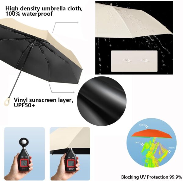 erised's bifrost Compact Folding Umbrella Ring Handle Coating Layer Fabric Blocking UV Protection 99.9%/Car/Small Travel Backpack/Lightweight Portable/Rain Sun Anti UPF 50/Men Women Kids - Image 2