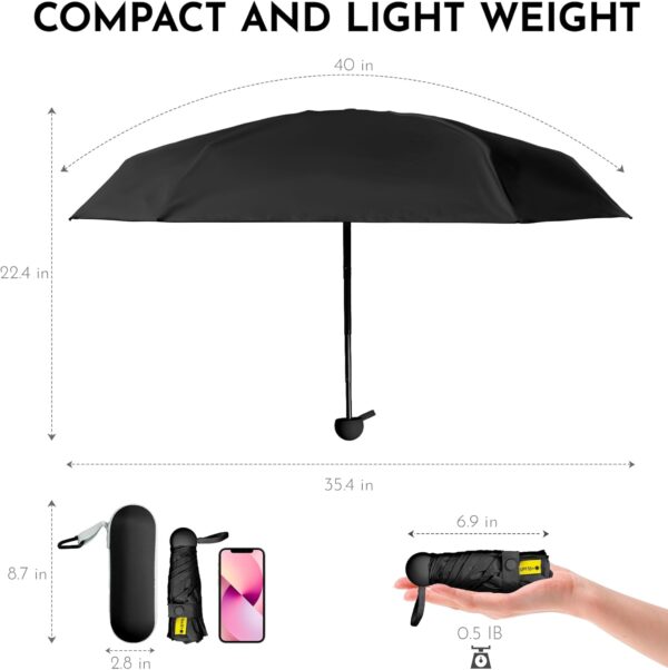 Travel Mini Umbrella Compact Small & Lightweight, UV Rain Protection, Pocket-Sized Folding Umbrellas with Quickdraw & Case for Men Women & Kids Backpack - Image 7