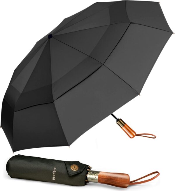 SIEPASA 49/54/62 Inch Windproof Golf Umbrella - Automatic Open/Close, Real Wood Handle - Large Folding Travel Umbrella for Wind, Rain & Sun Protection. - Image 5