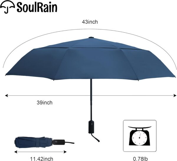 SoulRain Travel Umbrella - Windproof and Compact Umbrella for Rain - Perfect Large Auto Folding Umbrella - Ideal Car umbrella, Golf umbrella, and Travel Companion - Image 5