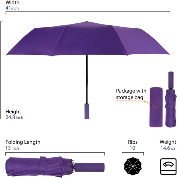 Umbrella for Rain and UV Sun Protection, Compact Portable Travel Car Folding Umbrella, Windproof Lightweight Automatic Open and Close UPF50+ for Men Women 10 Ribs - Image 2