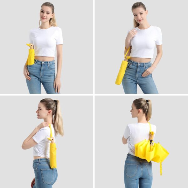 Cute Duck Umbrella Automatic - Compact Pretty Pocket Size Strong Duck Collapsible Umbrella Yellow Wooden Handle for Women - Image 4