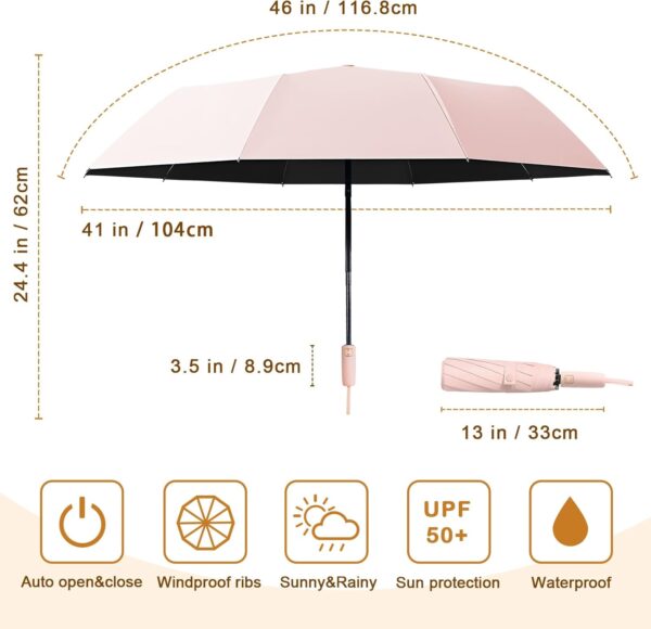 2-Pack Windproof, Waterproof, UV-Blocking Portable Travel Umbrella, Compact Sun & Rain Folding Umbrella, Double Rib Structure, Large Auto Open and Close Car Umbrella - Image 2