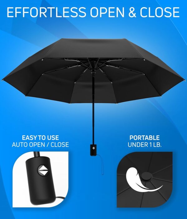 Rain-Mate Windproof Compact Umbrellas for Rain - Portable Folding Travel Umbrella - Auto Open & Close Button - Image 2