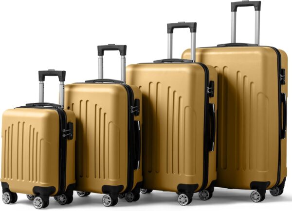 Karl home Luggage Set of 4 Hardside Suitcase Sets with TSA Lock 4 Spinner Wheels, ABS Lightweight Trolley Travel Case for Carry On Check-in Business Trip, Yellow (16/20/24/28)