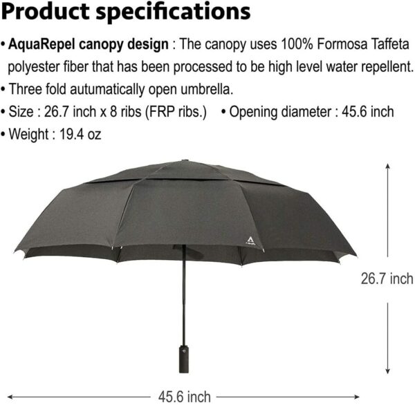 Portobello Large Umbrella For Rain - Big 54 Inch Double Vented Canopy, Folds Into Travel Size, Big Enough To Fit In 2 Adults, Heavy Duty, Sturdy, Windproof W/Auto Open Close - Image 5