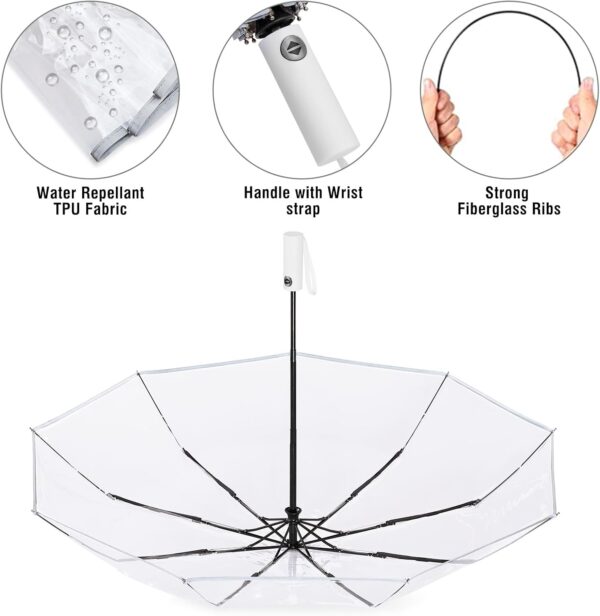 G4Free 42 Inch Clear Travel Umbrella Windproof, Automatic Open and Close Transparent Foldable Compact Umbrella for Rain, Wedding and Large Rain Use, Clear Canopy for Women Men - Image 3