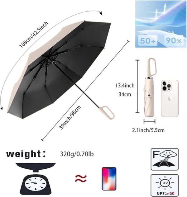 erised's bifrost Compact Folding Umbrella Carabiner Handle Coating Layer Fabric Blocking UV Protection 99.9%/Car/Small Travel Backpack/Lightweight Portable/Rain Sun Anti UPF 50/Men Women Kids