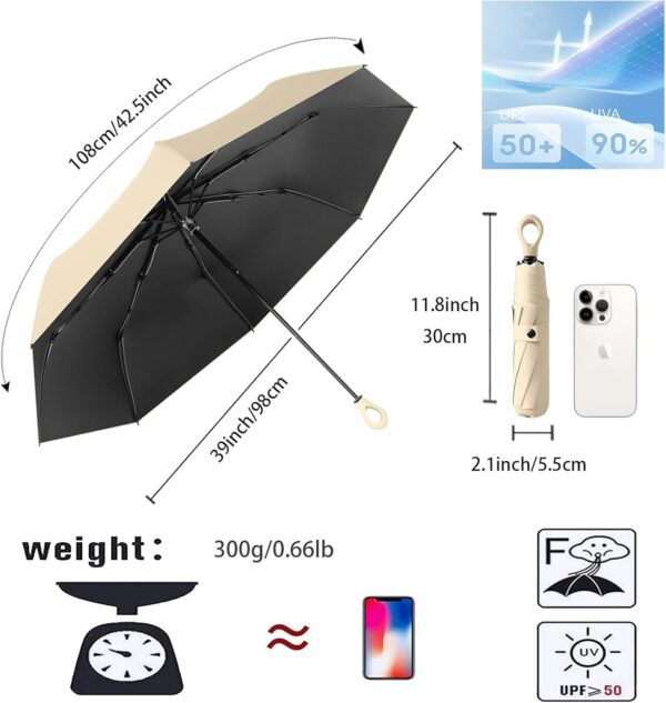 erised's bifrost Compact Folding Umbrella Ring Handle Coating Layer Fabric Blocking UV Protection 99.9%/Car/Small Travel Backpack/Lightweight Portable/Rain Sun Anti UPF 50/Men Women Kids