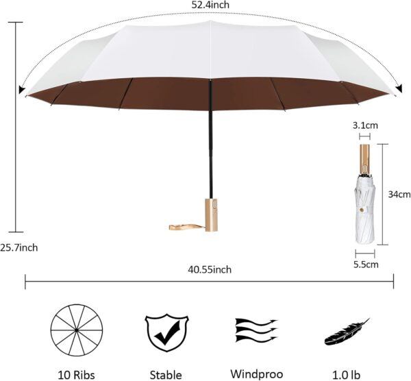 Umbrella, Umbrellas for rain Travel umbrella compact portable umbrella, Wrindproof Quick-dry Strong automatic folding white umbrella - Image 2