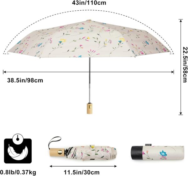 G4Free UPF 50+ UV Protection Travel Umbrella 42 Inch Lightweight Sun Rain Folding Umbrellas Auto Open Close (Flower) - Image 4