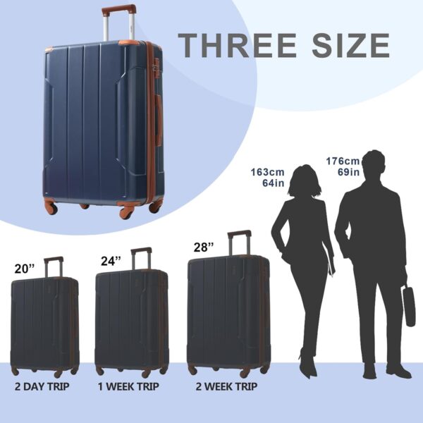 Merax Luggage Set 3 Piece Expandable Lightweight Suitcases with Spinner Wheels, Corner Guards (Inky Blue, 20/24/28) - Image 6