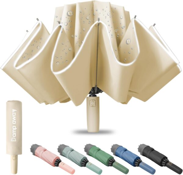 Windproof Travel Umbrella for Rain, Large Portable Reverse Folding Car Umbrella, Inverted Design, Compact Auto Open Close with Durable Waterproof Canopy, Fits Backpack/Women Men, 45.6 Inch