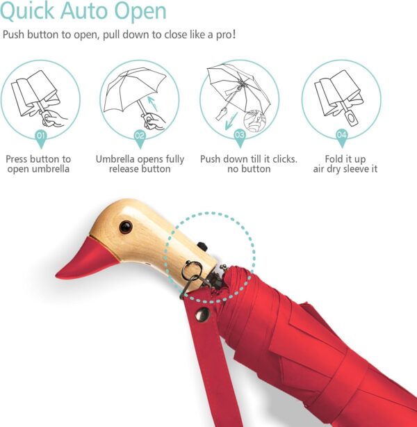 Duck Umbrella - Compact Travel Umbrella with a Cute Duck Head Handle for Women - Image 6