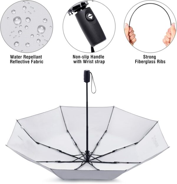 G4Free 46 Inch Reflective Travel Umbrella for Rain Large Windproof Auto Open Close Folding Compact Umbrellas, Strong Fiberglass Frame for Men Women - Image 4