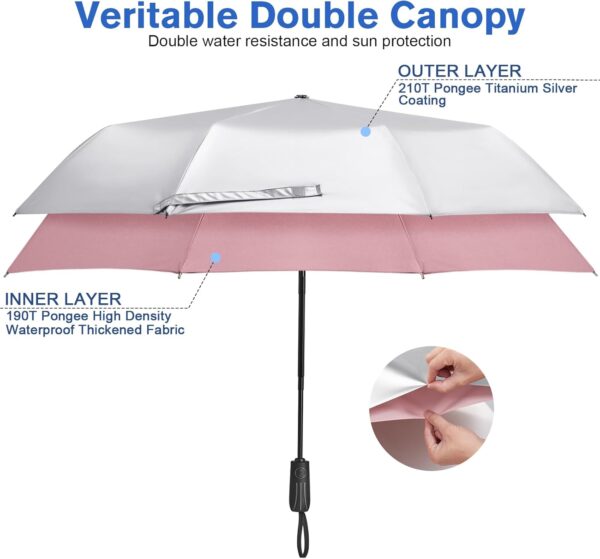 G4Free UPF 50+ UV Protection Sun Umbrella Double Layer Windproof Compact Travel Umbrella 46 Inch Auto Open Close - Image 2