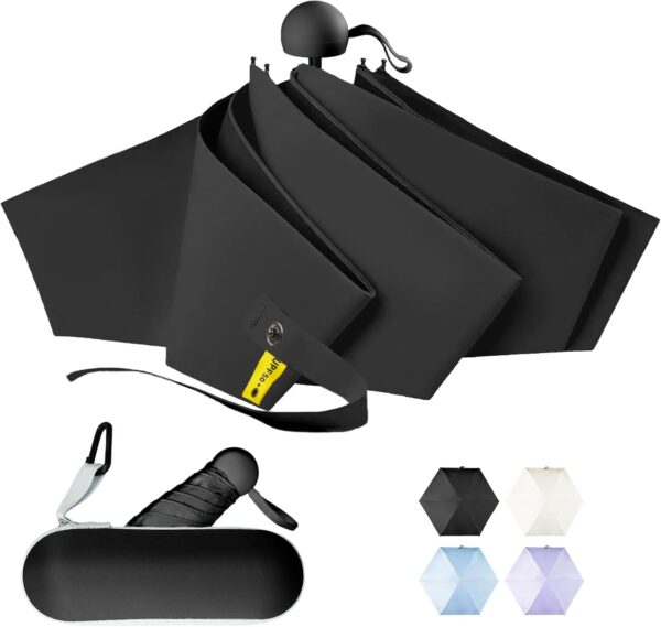 Travel Mini Umbrella Compact Small & Lightweight, UV Rain Protection, Pocket-Sized Folding Umbrellas with Quickdraw & Case for Men Women & Kids Backpack