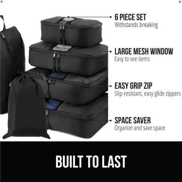 GORILLA GRIP 6 Set Packing Cubes, Travel Essentials for Suitcase, Mesh Organizer Bags for Clothes Toiletries Shoes and Laundry, Luggage and Carry On Airplane Accessories, Traveling Must Haves Black - Image 2