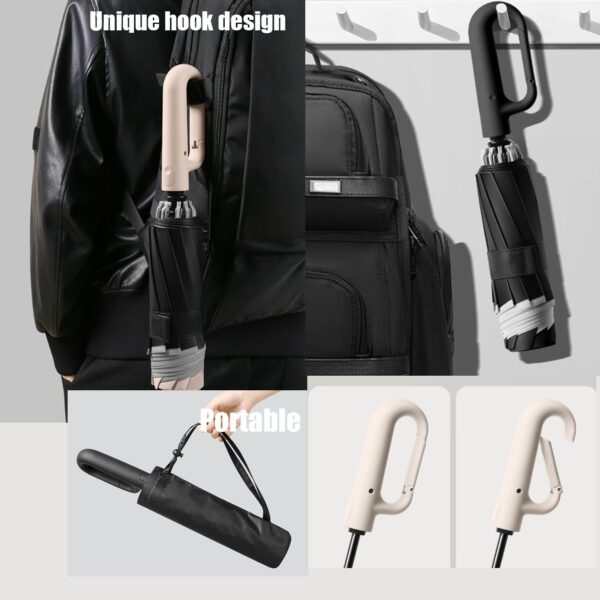 Inverted Reverse Golf Umbrella 10 Ribs Travel Folding Lightweight Compact Portable Backpack Outdoor,Sun/Rain,Anti 99 UV Protection UPF 50, Automatic Open/Close,Men Women Carabiner Handle Design - Image 3