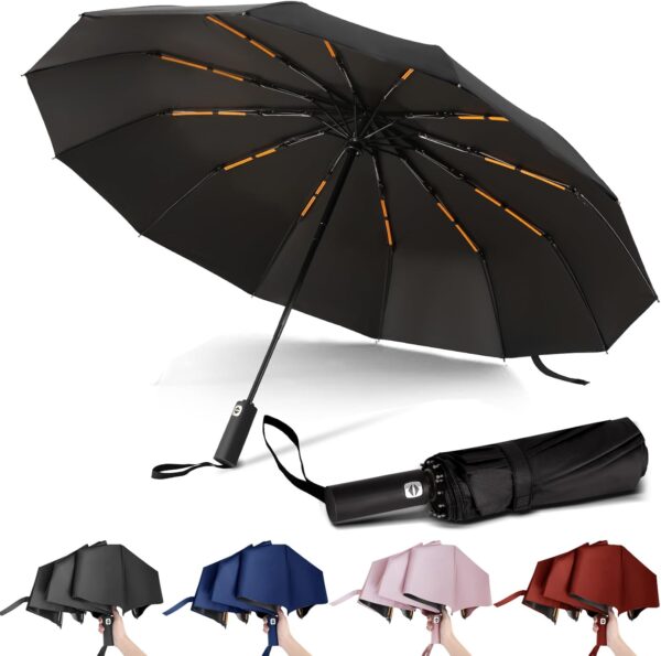 GUARAY Windproof Travel Umbrella with 24 Ribs, Automatic Sun & Rain Protection, Portable Compact with Large Canopy, UV Protection, Fits Car & Backpack