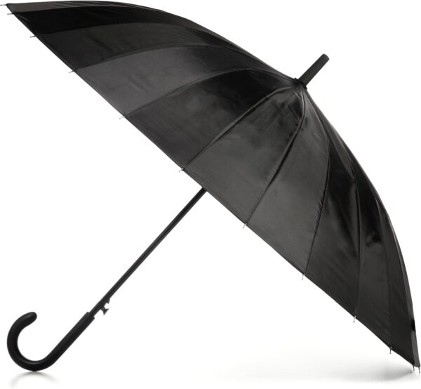 totes Large Eco Auto-Open 24 Rib Stick Umbrella with a Classic J Hook Curved Handle and water repellant
