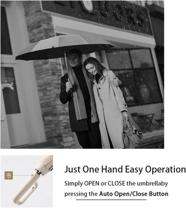 Travel Folding Golf Umbrella 10 Ribs Automatic Open/Close,Lightweight Compact Portable Backpack Car Parasol Outdoor,Sun/Rain,Anti 99 UV Protection UPF 50,Men Women Carabiner Handle Design - Image 6
