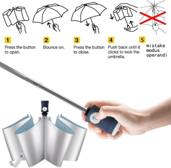 FDJASGY Silver Coating Layer Fabric Blocking UV 99.9% Sun Umbrella Compact Folding Travel Umbrella Automatic Folding Windproof Umbrellas For Men and Women (Blue) - Image 7