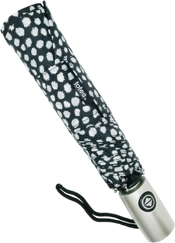 Totes NeverWet technology, Auto Open Auto Close Umbrella, Black With White Dots 43" arc Umbrella,, Medium - Image 3