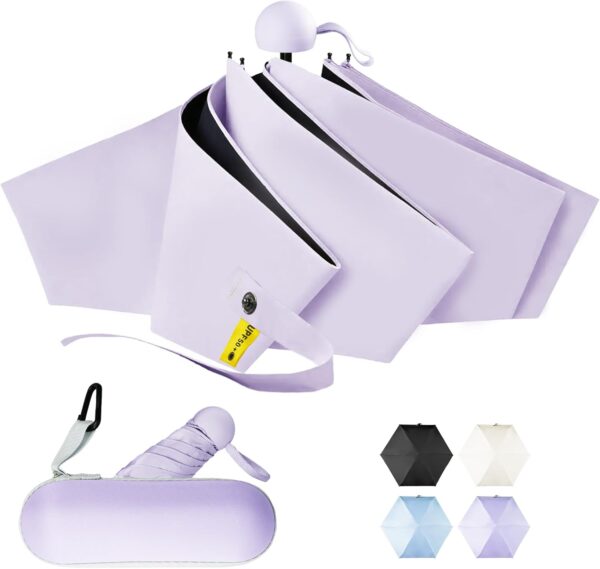 Travel Mini Umbrella Compact Small & Lightweight, UV Rain Protection, Pocket-Sized Folding Umbrellas with Quickdraw & Case for Men Women & Kids Backpack