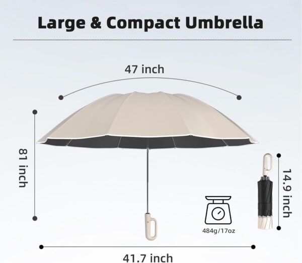 Cuysfead Inverted Travel Umbrella With Carabiner Handle, Ring Buckle for Rain and UV Protection, Compact Reverse With Reflective Strip for Women Men - Image 5