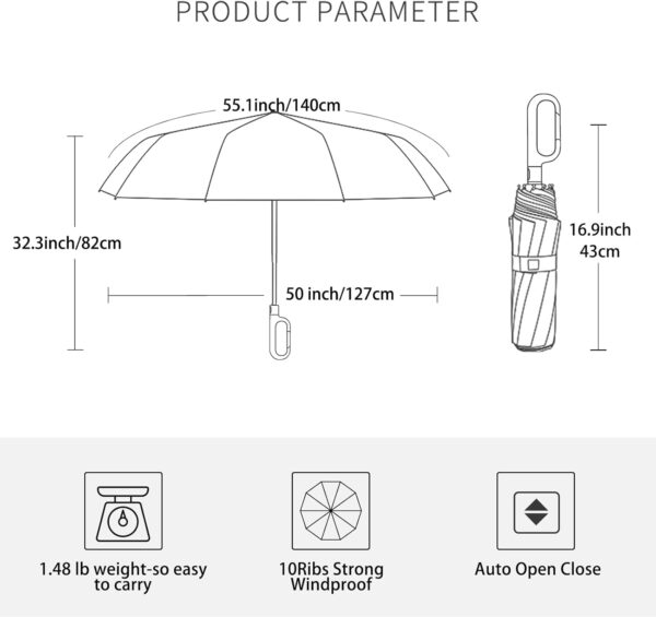 Rain Cats Hook umbrella 55/50 Inch portable hook handle 10 Ribs travel umbrella windproof sunshade UV convenient and compact automatic opening and closing 10 bone large umbrella (Olive-55/50 Inch)
