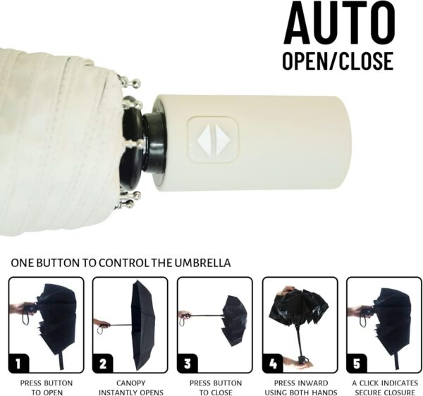 SY COMPACT Umbrella Automatic Travel Waterproof Light Folding Umbrellas Easy Carry for Women and Men (Creamy White) - Image 7