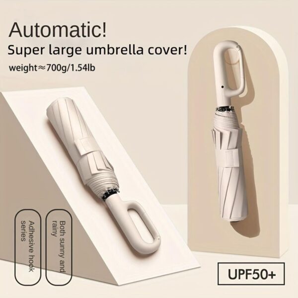 Travel Folding Golf Umbrella 10 Ribs Automatic Open/Close,Lightweight Portable Backpack Car Parasol Outdoor,Sun/Rain,Anti 99 UV Protection UPF 50,Men Women Carabiner Handle Design - Image 4